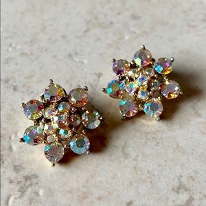 Vintage AB Rhinestone Clip On Earrings